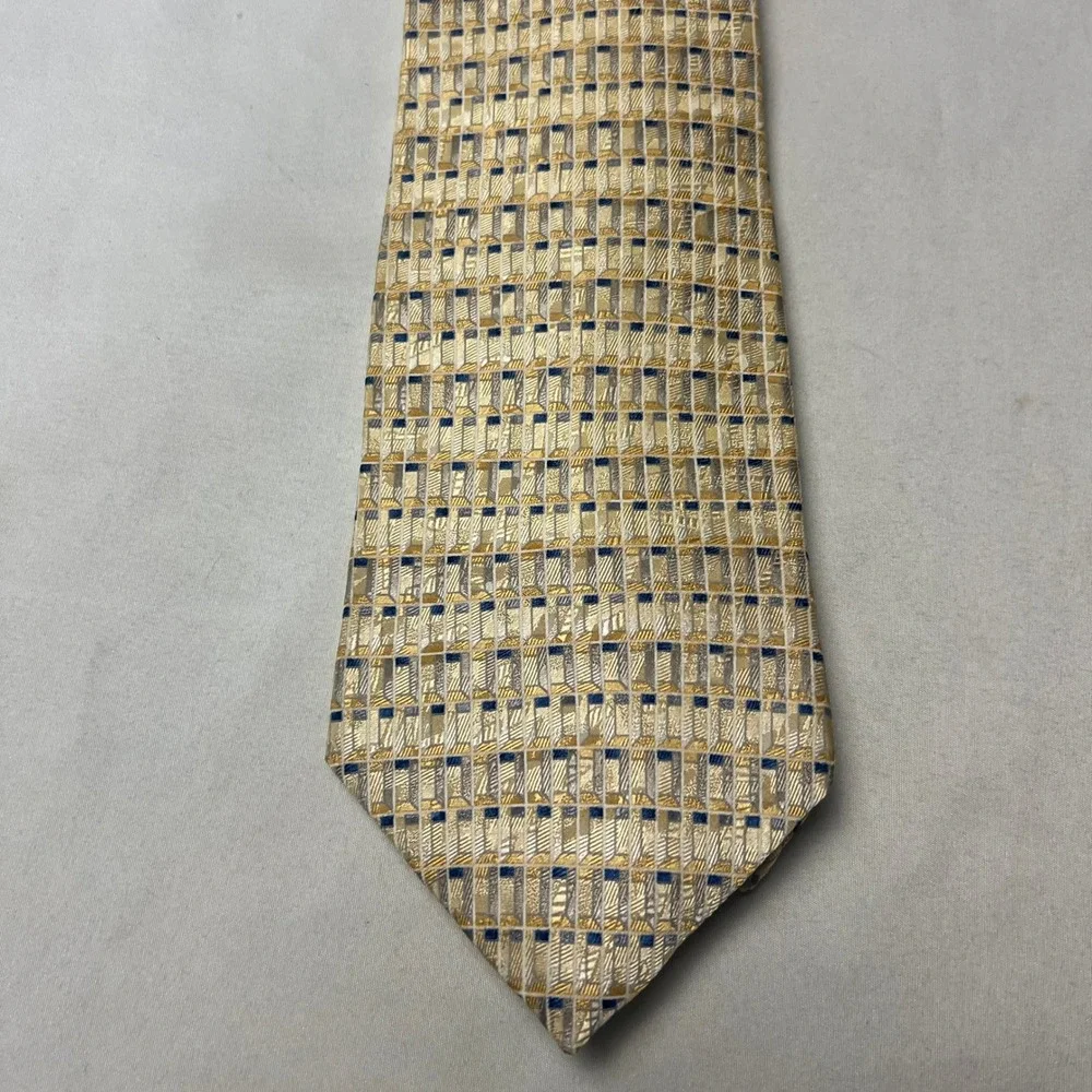 Barrington Necktie Woven Geometric Textured Gold Blue Gray Silk Tie Professional